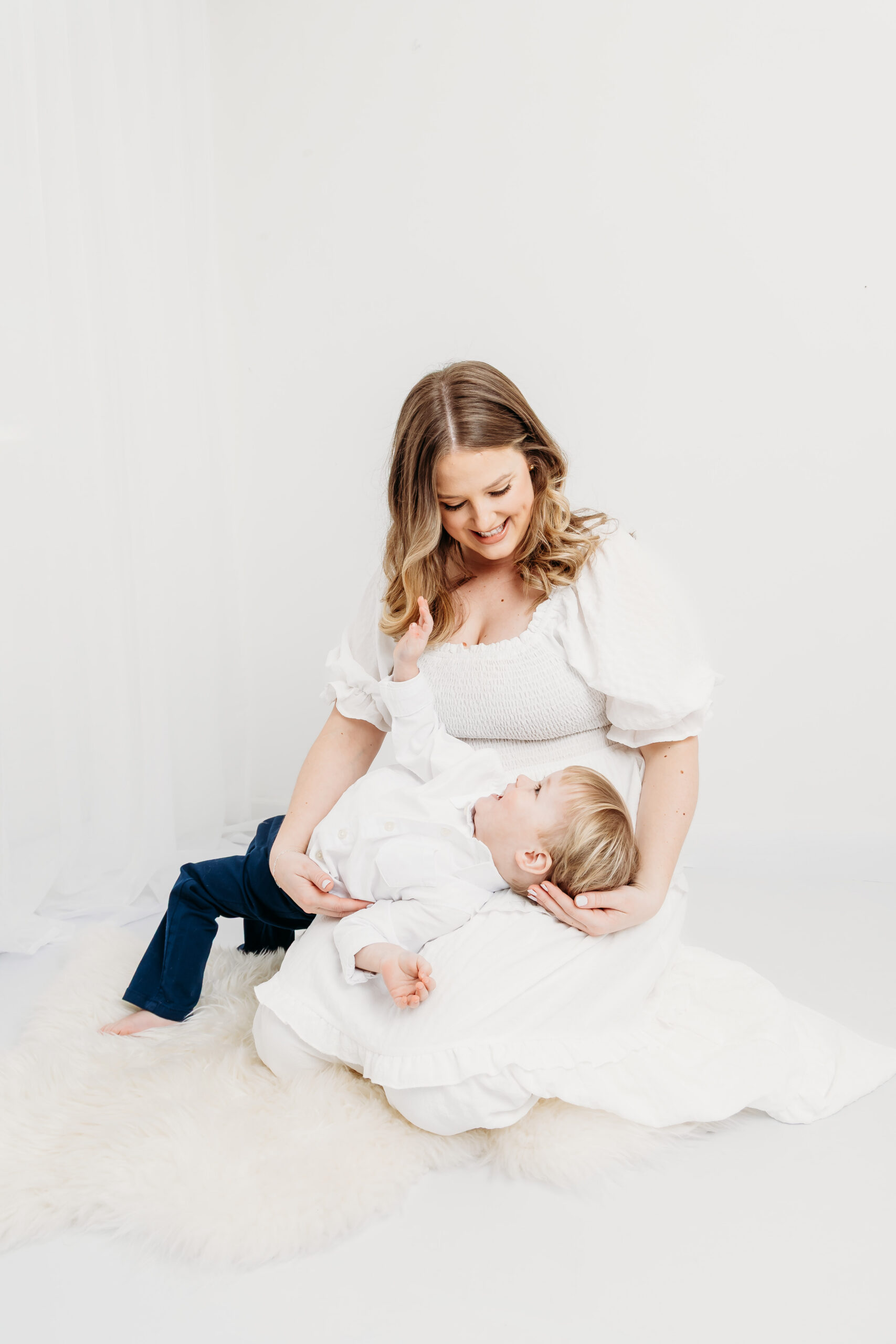 mother and child studio family luxury portrait Connecticut shoreline